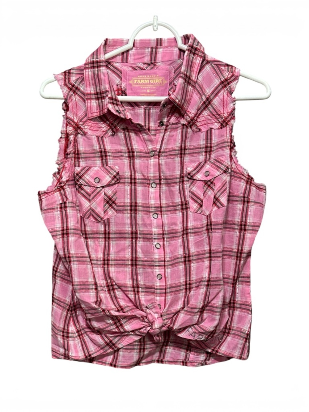 ✨ Farm Girl Sparkle Tie-Front Flannel – Size S | Great Condition ✨